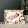 Marco de fotos de madera para recién nacido con datos de nacimiento y decoración de dinosaurios. - Estilo A