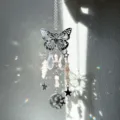 Crystal butterfly suncatcher hanging prism pendant for garden, window and car decor. - Pink