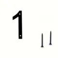 Modern black metal house number 1 detail view with matching screws for home exterior. - 1