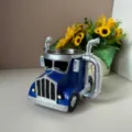 Creative blue truck coffee mug with stainless steel inner core and silver exhaust pipe decor. - Blue