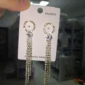 Gold rhinestone tassel earrings featuring S925 silver pins, elegant geometric long drop style. - Ball Earring Post