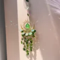 Green crystal suncatcher wind chime hanging ornament for indoor home garden decor - Flame Moon Green