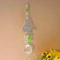 Crystal suncatcher Christmas tree hanging pendant detail view for home window garden decor. - Christmas Tree With 30 Balls - White & Green