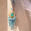 Crystal suncatcher wind chime with blue hanging pendants for window decoration sku - Flame Moon Lake Blue