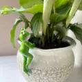 Green frog resin flower pot hanging ornament, cute animal miniature for garden bonsai decor. - Left-Hanging