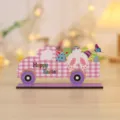 Cute Wooden Easter Truck Ornament with Colorful Eggs Rabbit Desktop Party Decor Board - Pink Plaid Truck
