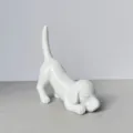 White resin dog figurine stretching sculpture cute puppy tabletop home decor ornament gift - Ring Dog - White
