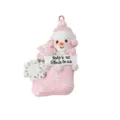 Pink Christmas stocking snowman hanging ornament resin tree decor with custom baby's first text - Pink Sock