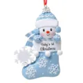 Blue snowman Christmas stocking ornament with snowflake design for holiday tree decor - Blue Sock