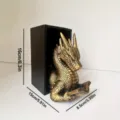 Antique Gold Dragon Bookend Resin Bookshelf Decor Fantasy Mythical Book Support Statue 16cm - Golden Dragon Reading