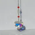 Iridescent heart crystal suncatcher hanging ornament for car, balcony and garden decor. - Triple Heart / Silver