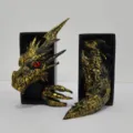Resin dragon bookends set, black and gold mythical creature book shelf decor for office. - Lightning Dragon - Gold