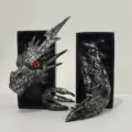 Creative resin dragon bookends with striking red eyes for modern office and home bookshelf decor. - Lightning Dragon - Silver