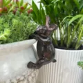 Resin Rabbit Pot Hanger Dark Bronze Garden Plant Pot Hanging Statue Figurine Decor - Brown Rabbit