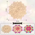 Détail de sculpture de fleur de mandala en bois montrant une taille de 12,2 pouces et couleurs. - Style 3