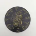 Wooden dowsing pendulum board with engraved cat and zodiac design for meditation and home decor. - 15x15x0.3cm / Letter D
