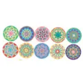 Vue détaillée de sous-verres en bois mandala DIY, couleurs vibrantes pour loisirs créatifs d'enfants. - Style B Rond Ensemble de 10 Pièces / 20x20cm