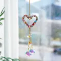 Crystal suncatcher detail view, multi-colored rhinestone heart pendant for indoor home decor. - Colorful Hearts 20 Balls