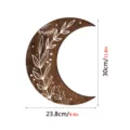 Wooden crescent moon wall decor with carved white leaf pattern, boho home room decoration. - Moon Style (MZ772)