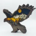 Multi-layer wooden carved eagle sculpture with mountain forest moon landscape for home decor. - Eagle / With Lights