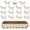 Wooden cat shaped bobbins with multi compartment wooden storage box product detail display. - Cat Thread Spool (Without Thread) / 15 Pcs Pack