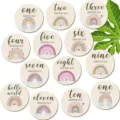 Set 13 cartes étapes bébé en bois arc-en-ciel accessoires photo mensuels nouveau-né. - 10cm / Transparent