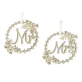 Wooden Mr and Mrs hanging sign detail, perfect for wedding chair decor and rustic event styling. - MR+MRS Set Style 5 (2 Wood Pieces + 2 Ribbons)