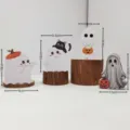 Halloween süße Geist Holz Ornament Set mit Kürbis und schwarzer Katze für Party Dekoration. - Neues 4-teiliges Geister-Set A