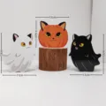 Halloween Holz Geist Katze Kürbis Ornament Set, süße Tischdeko für Party und Zuhause. - Schwarze Katze, Weiße Katze & Kürbis-Stil