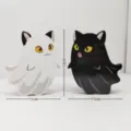Halloween süße Geist Katze Holz Ornament Tischdekoration Party Geschenk 13cm Höhe - Schwarz-Weiß-Katzenstil