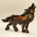 Multi-layer wooden wolf carving ornament, forest and mountain desktop decor style variant. - Wolf