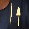 Roestvrij staal goud taartmes en schep set voor dessert pizza en gebak bakken gereedschap - Puntig Fruitmes En Taartschep Set / Goud