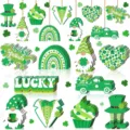 St. Patrick's Day wooden hanging ornaments set, green shamrock gnome sign for home decor. - 10 Pieces/Pack