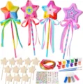 Kit de bricolage baguette magique étoile en bois pour enfants jouets d'art avec peintures rubans - Ensemble de 12 Pièces Étoile