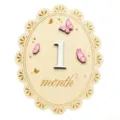 Wooden newborn baby milestone photo prop monthly card with pink butterflies for photography. - Style 2 / 15cm