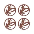 Houten ronde onderzetter met hol palmboom ontwerp, warmte-isolatiekussen, gedetailleerd. - Kokosboom Uitgesneden / Verpakking van 4 / Koffie