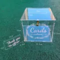 Clear acrylic wedding card box with lock and sign, perfect for wedding reception party events. - Card Wreath Style