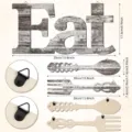 Wooden kitchen wall decor Eat sign and cutlery fork spoon set 3-piece rustic hanging plaque. - Style 2 (PP-GP-028-2) / Thickness 0.5cm