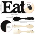 Wooden Eat sign and cutlery wall decor set 3pcs kitchen hanging plaque with size details - Style 1 (PP-GP-028-1) / Thickness 0.5cm