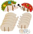 DIY wooden hedgehog craft set 10pcs Christmas animal decorations unpainted wood slices for crafting - 10Pcs Set