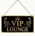 Wooden wall hanging sign decor with VIP LOUNGE text and crown pattern for home bar room. - 20x10 / J20X10-129-8