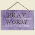 Detailed view of purple wooden hanging sign with inspirational quote and rustic rope hanger. - 20x10 / J20X10-129-7