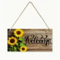 Wooden hanging sign detail showing sunflower pattern and welcome text for rustic home decor. - 20x10 / J20X10-129-6