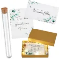 Wedding gift detail showing clear glass test tube, custom greeting cards and gift box. - Style 2