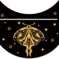 Black wooden moon altar stand tarot card holder with gold moth design for witchcraft. - Gold Star and Moon Necklace