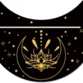 Black wooden crescent moon tarot card holder with golden lotus and stars for altar decor. - Moon Style 4