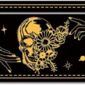 Black and gold tarot card holder featuring mystical skull floral design for altar decor. - Style 3