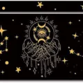 Black and gold tarot card stand featuring mystic hands and all-seeing eye for altars. - 4
