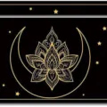 Black wooden altar stand with gold lotus and moon design for tarot card display and witchcraft. - 5
