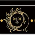 Wooden moon tarot card holder with mystical sun and moon design in elegant black and gold. - 9